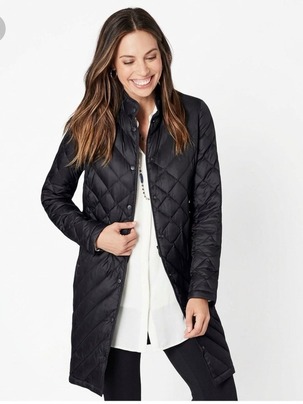 J. Jill Black Chevron Quilted Down Puffer Jacket Coat Size XL